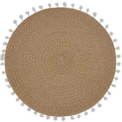 Kirklands Home Table Linens|Circular Pom Pom Placemats, Set of 4 Tan