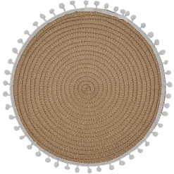Kirklands Home Table Linens|Circular Pom Pom Placemats, Set of 4 Tan