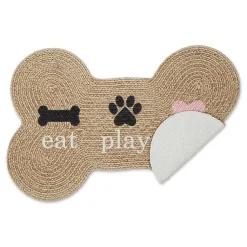 Kirklands Home Kitchen & Floor Mats|Eat Play Love Bone-Shaped Pet Bowl Mat Tan