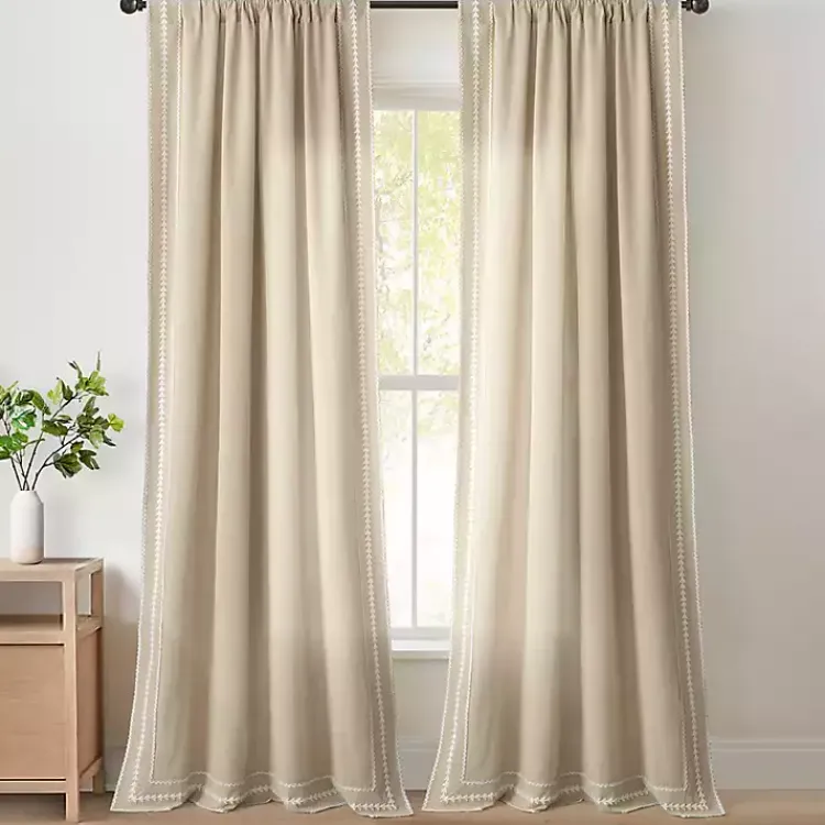 Kirklands Home Curtains & Drapes|Embroidered Ric Rac Curtain Panel, 84 in. Tan