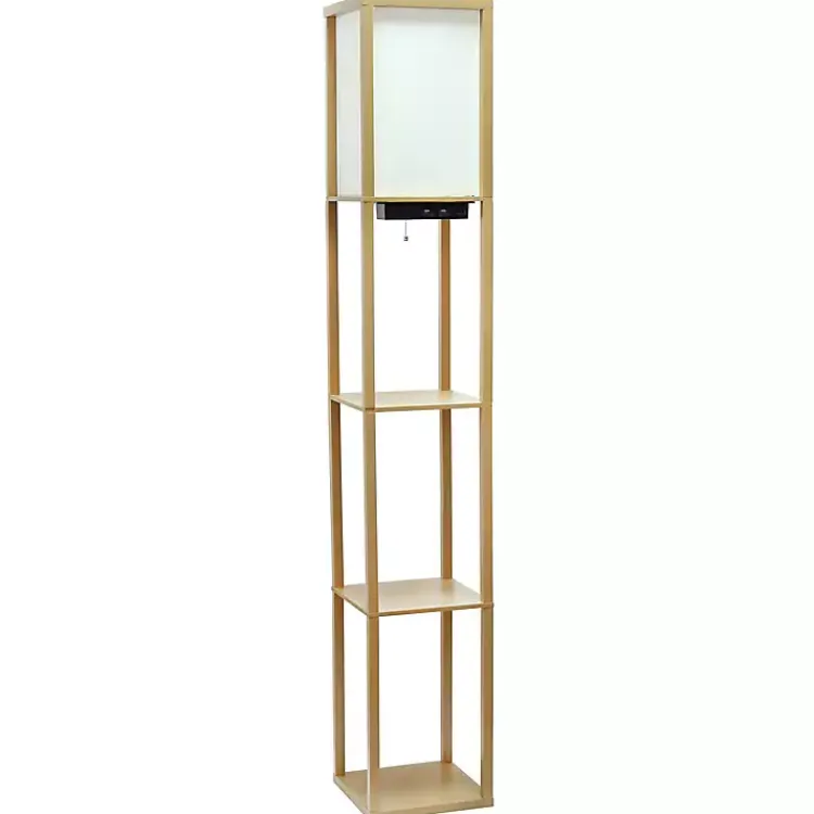 Kirklands Home Floor Lamps|Etagere Shelf Charging Floor Lamp Tan