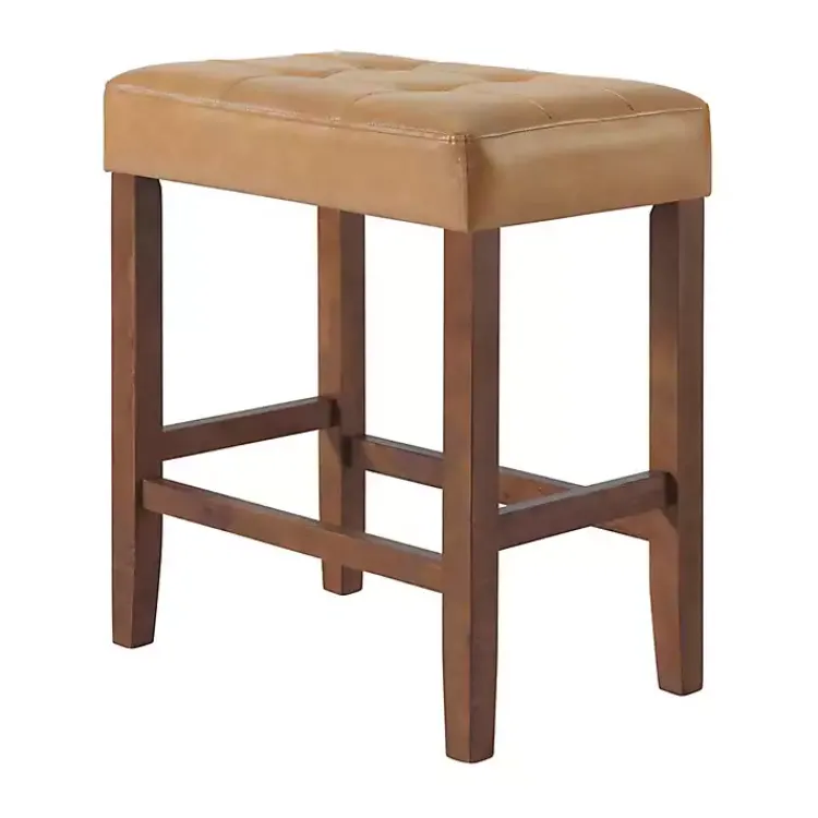 Kirklands Home Bar Stools & Counter Height Stools|Faux Leather Madison Walnut Counter Stool Tan