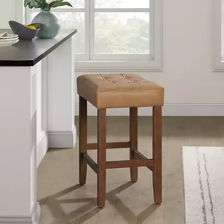 Kirklands Home Bar Stools & Counter Height Stools|Faux Leather Madison Walnut Counter Stool Tan