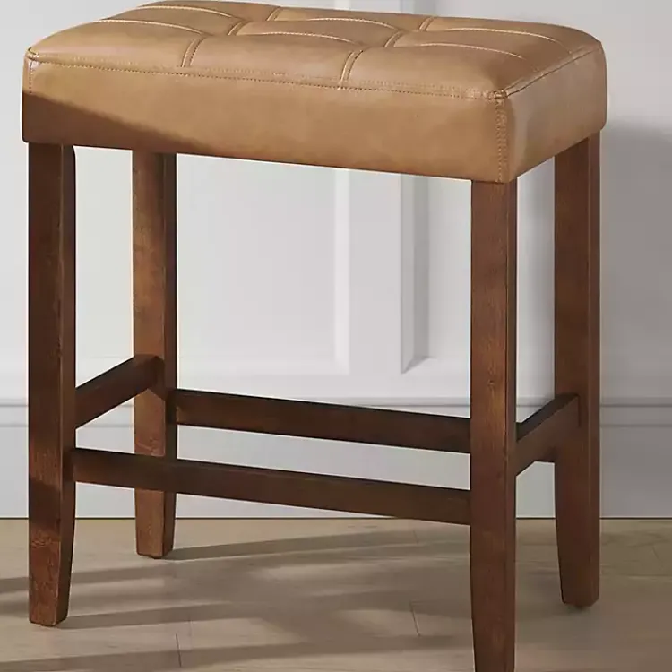 Kirklands Home Bar Stools & Counter Height Stools|Faux Leather Madison Walnut Counter Stool Tan