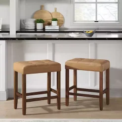 Kirklands Home Bar Stools & Counter Height Stools|Faux Leather Madison Walnut Counter Stool Tan