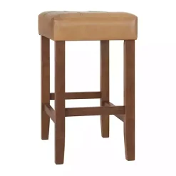 Kirklands Home Bar Stools & Counter Height Stools|Faux Leather Madison Walnut Counter Stool Tan