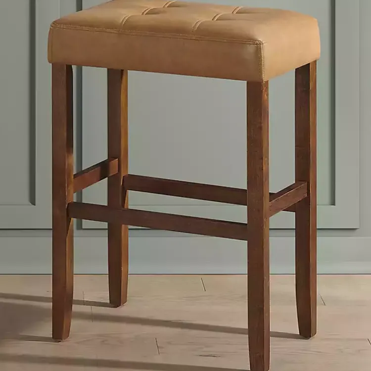 Kirklands Home Bar Stools & Counter Height Stools|Faux Leather Madison Walnut Bar Stool Tan