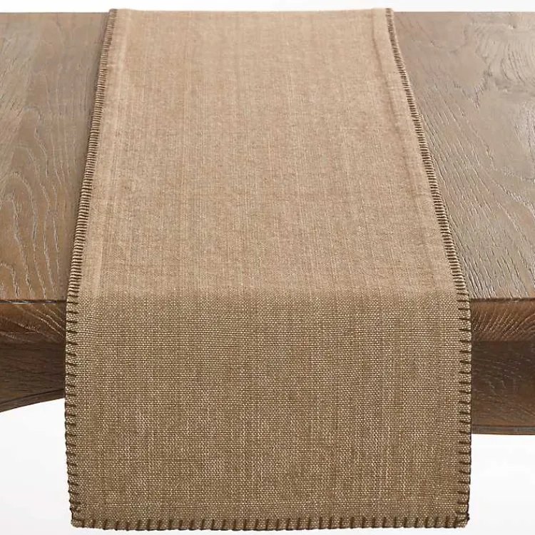 Kirklands Home Table Linens|Overcast Stitch Cotton Table Runner Tan