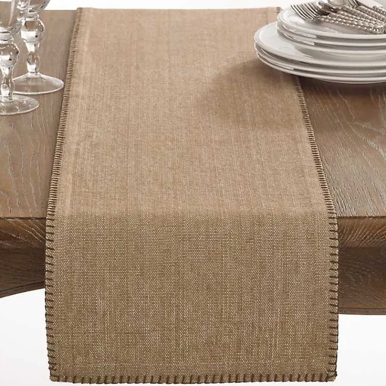 Kirklands Home Table Linens|Overcast Stitch Cotton Table Runner Tan