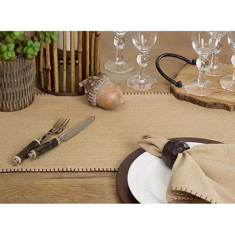 Kirklands Home Table Linens|Overcast Stitch Cotton Table Runner Tan
