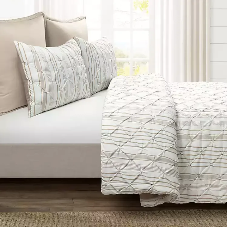 Kirklands Home Comforters|Tan Pintuck Stripe Full/Queen 5-pc. Comforter Set