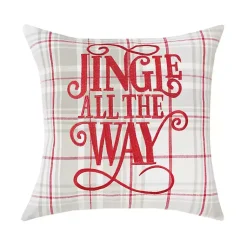 Clearance Tan Plaid Jingle All The Way Throw Pillow Christmas Pillows