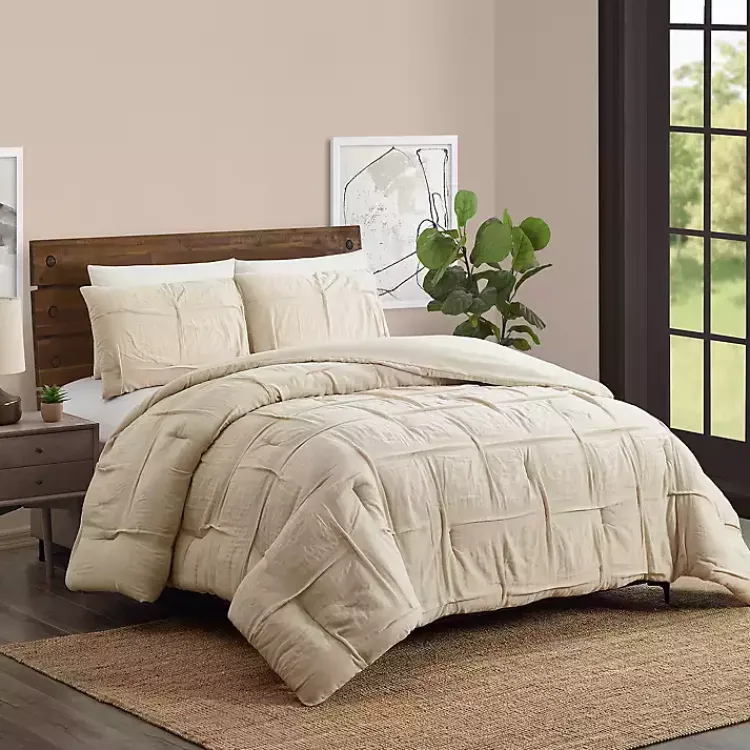 Kirklands Home Comforters|Riley Pleated 3-pc. Full/Queen Comforter Set Tan