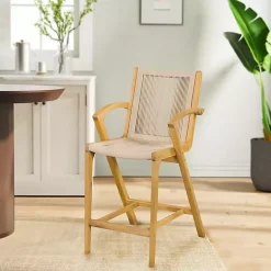 Kirklands Home Bar Stools & Counter Height Stools|Rope and Honey Wood Counter Stool Tan