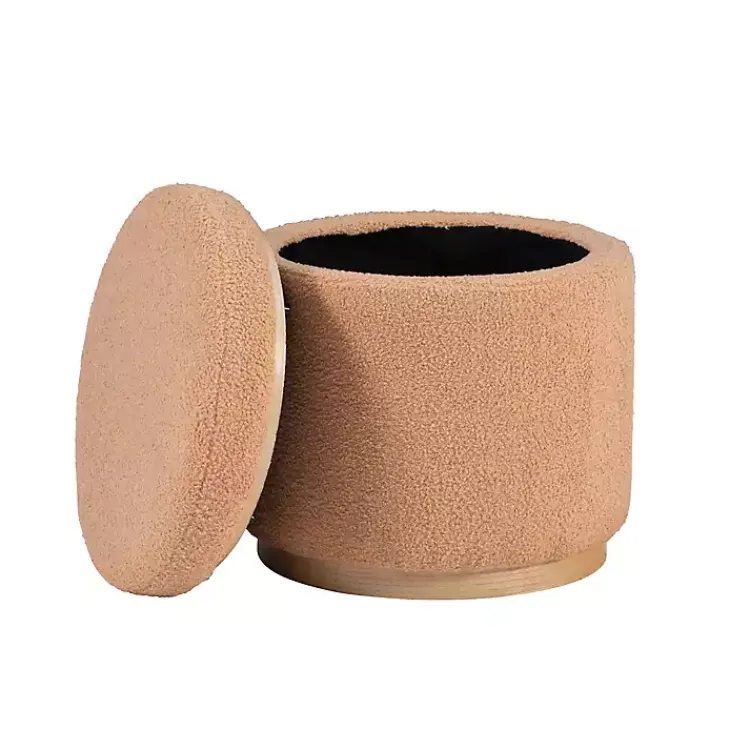 Kirklands Home Benches & Ottomans|Sherpa Upholstered Storage Ottoman Tan