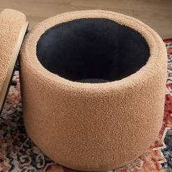 Kirklands Home Benches & Ottomans|Sherpa Upholstered Storage Ottoman Tan