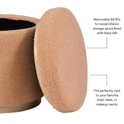 Kirklands Home Benches & Ottomans|Sherpa Upholstered Storage Ottoman Tan