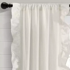 Kirklands Home Curtains & Drapes|Tan Stripe Ruffled Curtain Panel Set, 84 in.