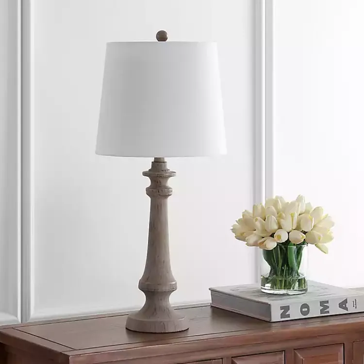 Kirklands Home Table Lamps|Tan Tapered Column Rhett Table Lamp White