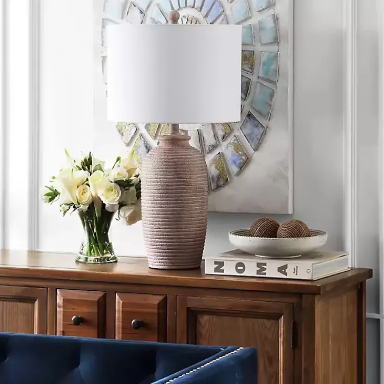 Kirklands Home Table Lamps|Tan Textured Kensin Table Lamp White