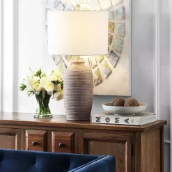 Kirklands Home Table Lamps|Tan Textured Kensin Table Lamp White