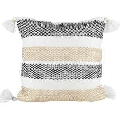 Kirklands Home Outdoor Cushions & Pillows|Tan Textured Stripes Outdoor Throw Pillow