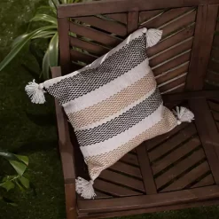 Kirklands Home Outdoor Cushions & Pillows|Tan Textured Stripes Outdoor Throw Pillow