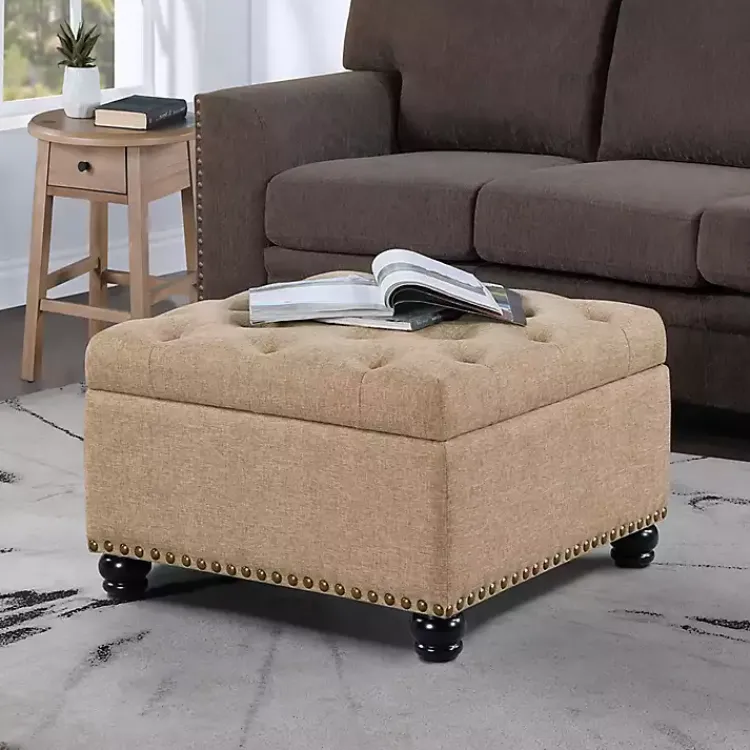 Kirklands Home Benches & Ottomans|Upholstered Ava Coffee Table Ottoman Tan