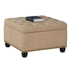 Kirklands Home Benches & Ottomans|Upholstered Ava Coffee Table Ottoman Tan