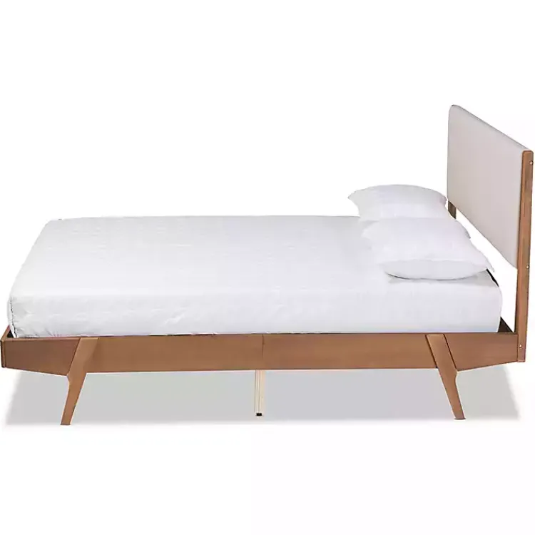 Kirklands Home Beds & Headboards|Tan Upholstered Brown Wood Full Platform Bed
