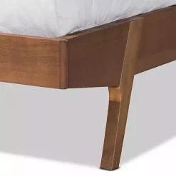 Kirklands Home Beds & Headboards|Tan Upholstered Brown Wood Full Platform Bed