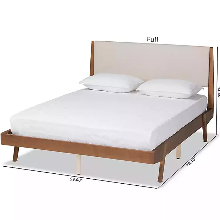 Kirklands Home Beds & Headboards|Tan Upholstered Brown Wood Full Platform Bed