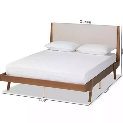 Kirklands Home Beds & Headboards|Tan Upholstered Brown Wood Queen Platform Bed