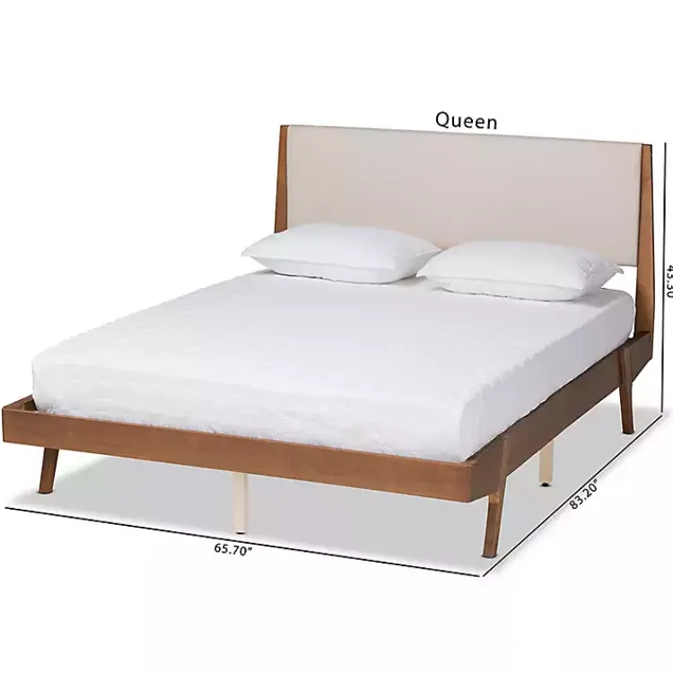 Kirklands Home Beds & Headboards|Tan Upholstered Brown Wood Queen Platform Bed