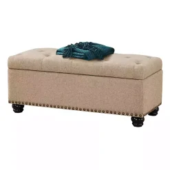 Kirklands Home Benches & Ottomans|Upholstered Carey Storage Ottoman Bench Tan