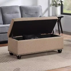 Kirklands Home Benches & Ottomans|Upholstered Carey Storage Ottoman Bench Tan