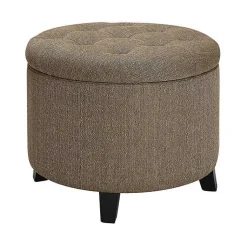 Kirklands Home Benches & Ottomans|Upholstered Eliza Round Storage Ottoman Tan