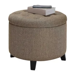 Kirklands Home Benches & Ottomans|Upholstered Eliza Round Storage Ottoman Tan