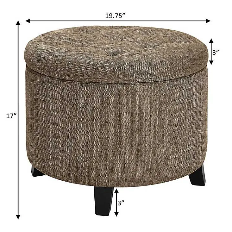 Kirklands Home Benches & Ottomans|Upholstered Eliza Round Storage Ottoman Tan