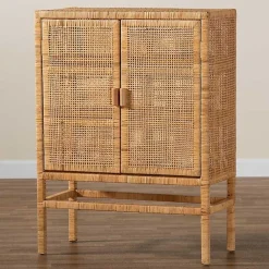 Kirklands Home Cabinets & Sideboards|Woven Rat and Wood Cabinet Tan