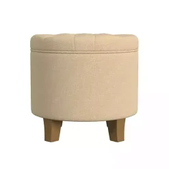 Kirklands Home Benches & Ottomans|Woven Upholstered Tufted Storage Ottoman Tan