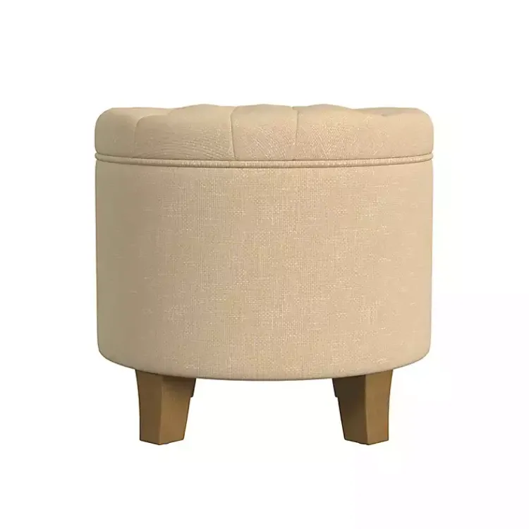 Kirklands Home Benches & Ottomans|Woven Upholstered Tufted Storage Ottoman Tan
