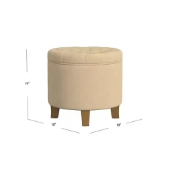 Kirklands Home Benches & Ottomans|Woven Upholstered Tufted Storage Ottoman Tan