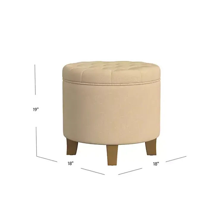 Kirklands Home Benches & Ottomans|Woven Upholstered Tufted Storage Ottoman Tan