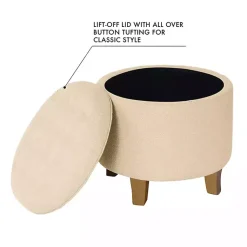 Kirklands Home Benches & Ottomans|Woven Upholstered Tufted Storage Ottoman Tan