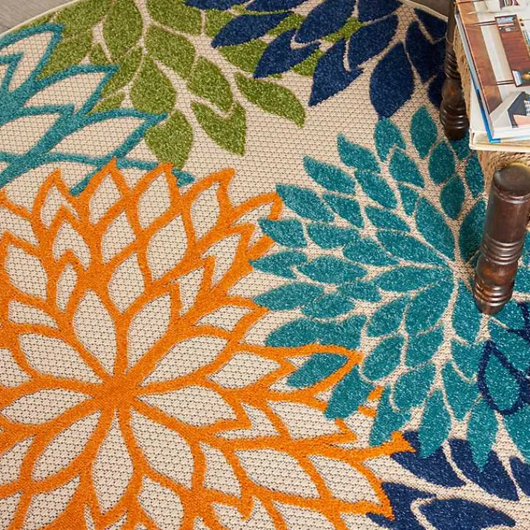 Kirklands Home Outdoor Rugs|Tangerine Floral Burst Round Outdoor Area Rug