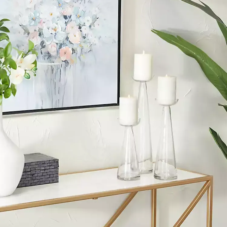 Online Tapered Glass Pillar Candle Holders, Set of 3 Candle Holders