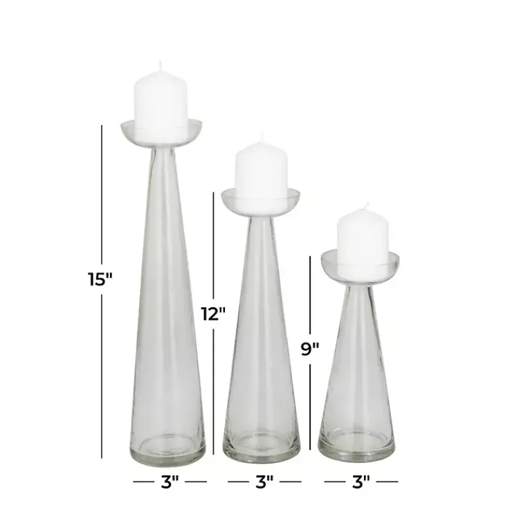Online Tapered Glass Pillar Candle Holders, Set of 3 Candle Holders