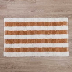 Kirklands Home Bathroom Rugs|Taupe and White Striped Bathroom Rug