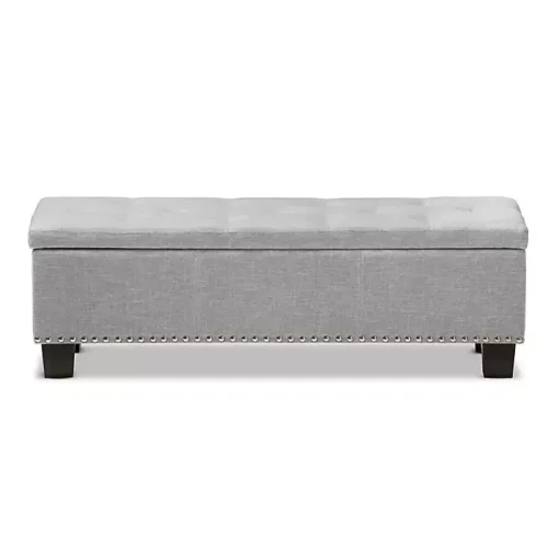 Kirklands Home Entryway Furniture|Taupe Button-Tufted Upholstered Storage Bench Tan